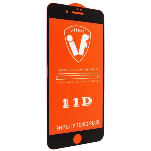 Захисне скло для телефону 11D 9H i-flexi IPHONE 7 PLUS / 8 PLUS в упаковці ЧОРНИЙ