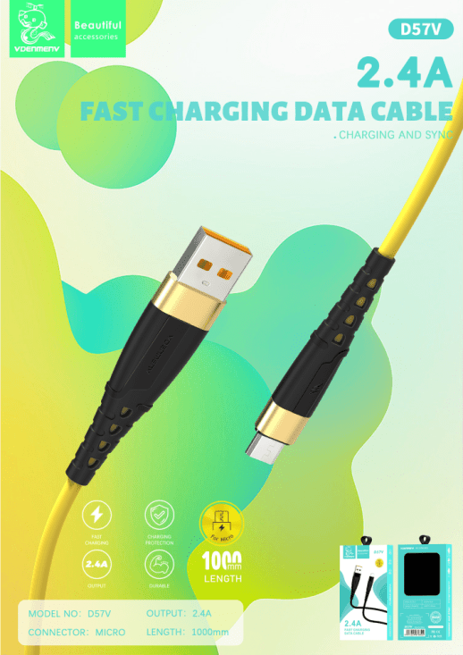 Кабель USB Denmen D57V USB - micro USB (2.4A) ЧОРНИЙ силіконовий провід