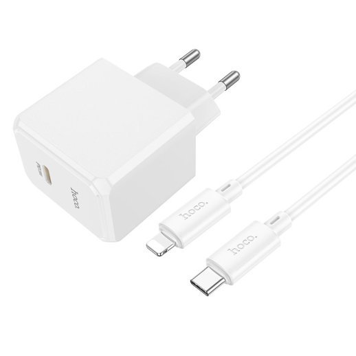 Мережевий зарядний пристрій HOCO CS13A PD 20W TYPE-C + кабель TYPE-C - LIGHTNING, білий