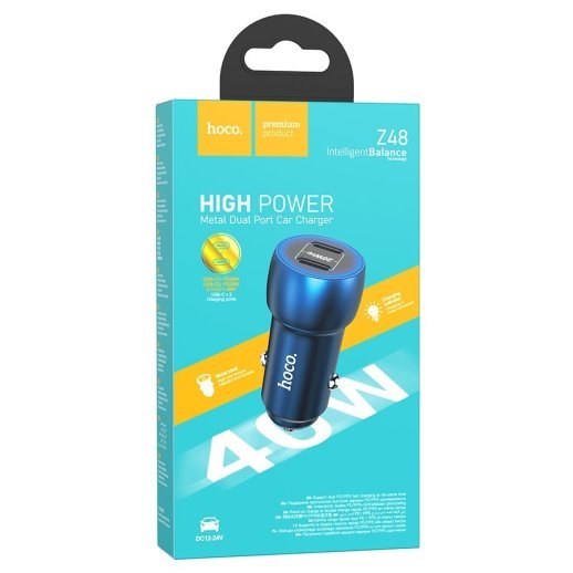 Автомобільний зарядний пристрій HOCO Z48 2 TYPE-C PD 40W, СИНІЙ