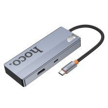 Адаптер-концентратор HOCO HB50 Wow 5-в-1 (Type-C - 3×USB 3.0 + HDMI (HDTV) + PD 100 Вт), металік-сірий