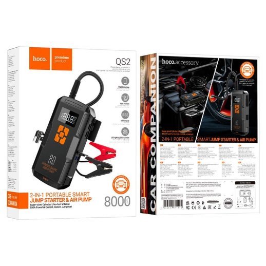 Пуско-зарядний пристрій для акумулятора HOCO QS2 з компресором + power bank на 8000mAh