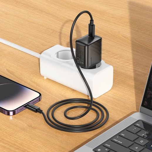 Мережевий зарядний пристрій HOCO CS24A TYPE-C PD 25W + КАБЕЛЬ TYPE-C - LIGHTNING, чорний