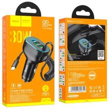 Автомобільний зарядний пристрій HOCO NZ11A TYPE-C PD 30W / 2USB + вбудований кабель Lightning, чорний