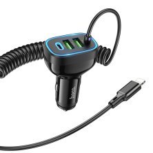 Автомобільний зарядний пристрій HOCO NZ11A TYPE-C PD 30W / 2USB + вбудований кабель Lightning, чорний