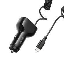 Автомобільний зарядний пристрій HOCO NZ11A TYPE-C PD 30W / 2USB + вбудований кабель Lightning, чорний