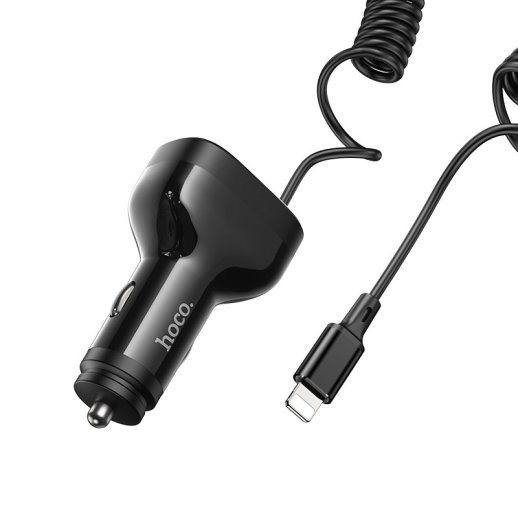 Автомобільний зарядний пристрій HOCO NZ11A TYPE-C PD 30W / 2USB + вбудований кабель Lightning, чорний