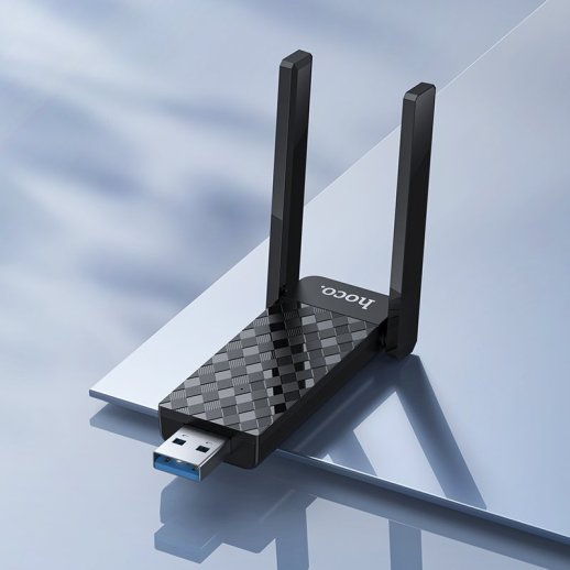 Адаптер-мережева карта HOCO HI34 Wi-Fi 6 USB з двома зовнішніми антенами, чорний