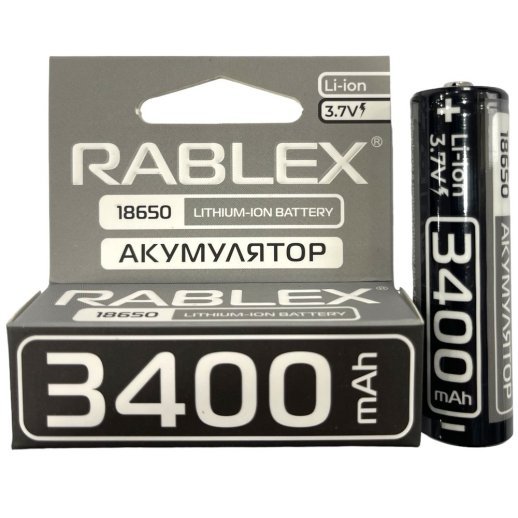 Акумулятор Rablex 18650 Li-Ion ICR18650 3400mAh TipTop 3.7V сірий в упаковці