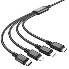 USB КАБЕЛЬ HOCO X76 4в1: Lightning*2/Micro/Type-C, ЧОРНИЙ