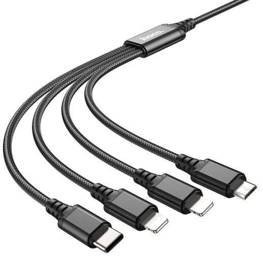 USB КАБЕЛЬ HOCO X76 4в1: Lightning*2/Micro/Type-C, ЧОРНИЙ