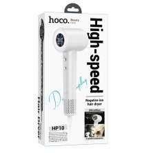 Високошвидкісний фен HOCO HP10 з іонізацією та цифровим дисплеєм, 1600 Вт, БІЛИЙ