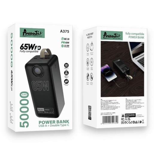 Power Bank Avantis A375 50000 mAh 65W Чорний