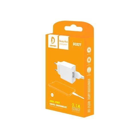 Мережевий зарядний пристрій DENMEN DC02T + USB Type-C 2.1A 2USB БІЛИЙ
