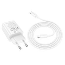 Мережевий зарядний пристрій HOCO N63 TYPE-C PD 30W + USB QC 3.0 + КАБЕЛЬ TYPE-C - LIGHTNING, білий