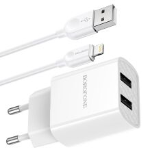 СЗУ Borofone BA53A (2USB/2,1A) + USB - Lightning (белый)