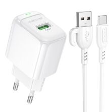 Мережевий зарядний пристрій BOROFONE BAS42A USB QC3.0 + кабель USB - TYPE-C, білий