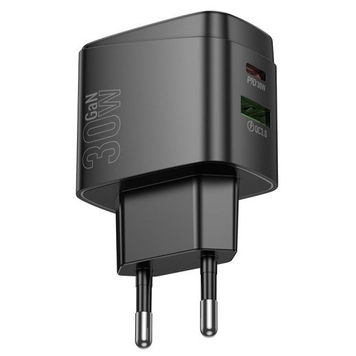 Мережевий зарядний пристрій HOCO CS61A TYPE-C PD 30W + USB QC 3.0, чорний