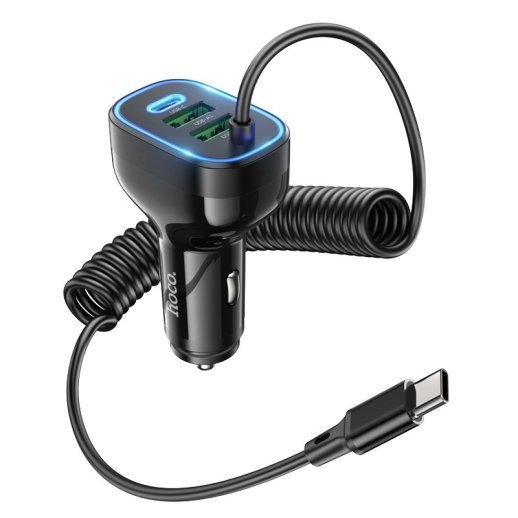 Зарядний пристрій HOCO NZ11A TYPE-C PD 30W/2USB + вбудований кабель Type-C, чорний