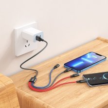 USB КАБЕЛЬ HOCO X76 4в1: Lightning/Micro/Type-C*2, black/red/blue
