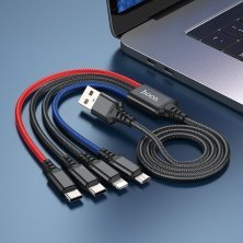 USB КАБЕЛЬ HOCO X76 4в1: Lightning/Micro/Type-C*2, black/red/blue