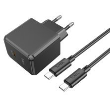 Мережевий зарядний пристрій HOCO CS13A PD 20W TYPE-C + кабель TYPE-C - TYPE-C, чорний