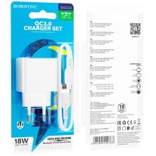 Мережевий зарядний пристрій BOROFONE BAS12A Erudite USB QC3.0 18W + кабель USB - MICRO, білий