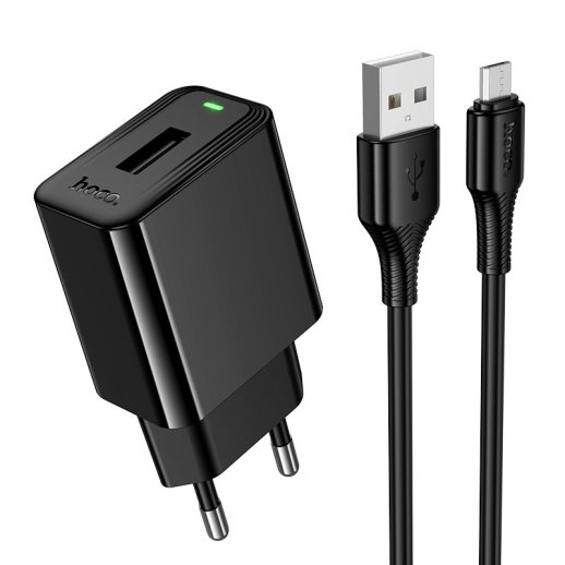 Мережевий зарядний пристрій HOCO CS91A USB 2.1A + кабель USB - Micro, чорний