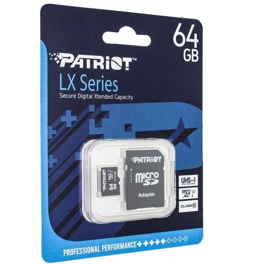 Карта пам'яті micro 64GB Patriot LX Series SDHC (UHS-1) class 10 (adapter SD)