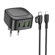 Мережевий зарядний пристрій Borofone BAS23A Type-C PD 30W 2*USB + кабель Type-C - Lightning, чорний