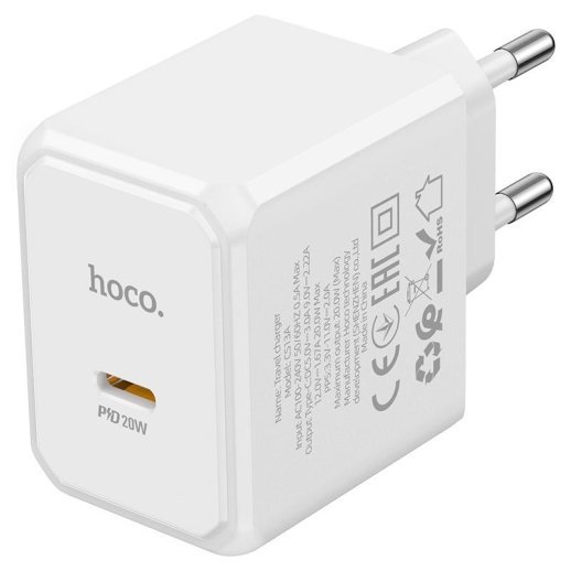 Мережевий зарядний пристрій HOCO CS13A PD 20W TYPE-C БIЛИЙ