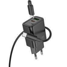 Мережевий зарядний пристрій HOCO N63 TYPE-C PD 30W + USB QC 3.0 + КАБЕЛЬ TYPE-C - TYPE-C, чорний