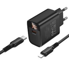 Мережевий зарядний пристрій BOROFONE BA97A TYPE-C PD 30W + кабель TYPE-C - LIGHTNING, чорний