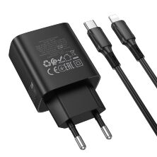 Мережевий зарядний пристрій BOROFONE BA97A TYPE-C PD 30W + кабель TYPE-C - LIGHTNING, чорний