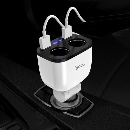 Автомобільний зарядний пристрій HOCO Z28 з двума роз'ємами прикурювача + 2 USB 3.1A, білий