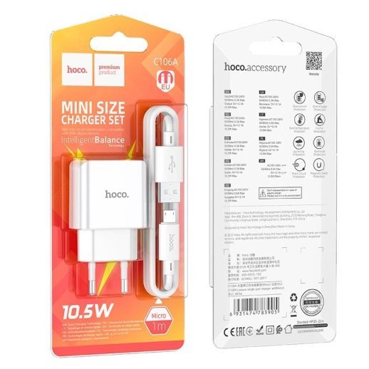 СЗУ HOCO C106A (1USB/2.1A) + кабель USB - MICRO (белый)