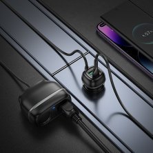 Автомобільний зарядний пристрій HOCO Z59 з двума роз'ємами прикурювача TYPE-C PD 30W + USB QC 3.0, чорний