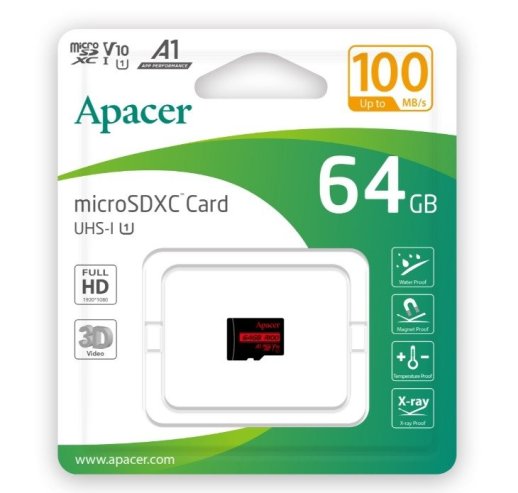 Карта пам'яті micro 64Gb Apacer SDHC (UHS-1) class 10 V10 A1 R100MB/s