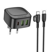 Мережевий зарядний пристрій Borofone BAS23A Type-C PD 30W 2*USB + кабель Type-C - Type-C, чорний