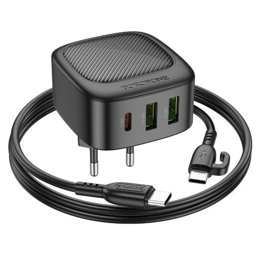 Мережевий зарядний пристрій Borofone BAS23A Type-C PD 30W 2*USB + кабель Type-C - Type-C, чорний