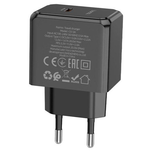 Мережевий зарядний пристрій HOCO CS13A PD 20W TYPE-C ЧОРНИЙ