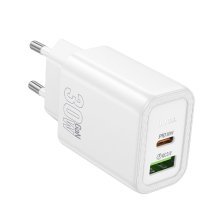 Мережевий зарядний пристрій HOCO N63 TYPE-C PD 30W + USB QC 3.0, білий