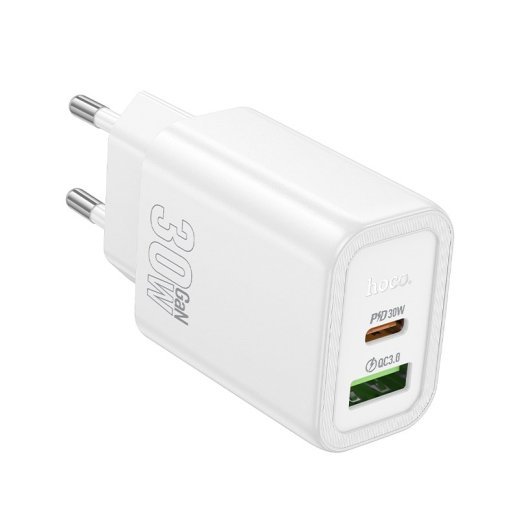 Мережевий зарядний пристрій HOCO N63 TYPE-C PD 30W + USB QC 3.0, білий