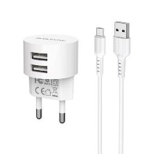 Мережевий зарядний пристрій BOROFONE BA23A Brilliant dual port + кабель USB - MICRO