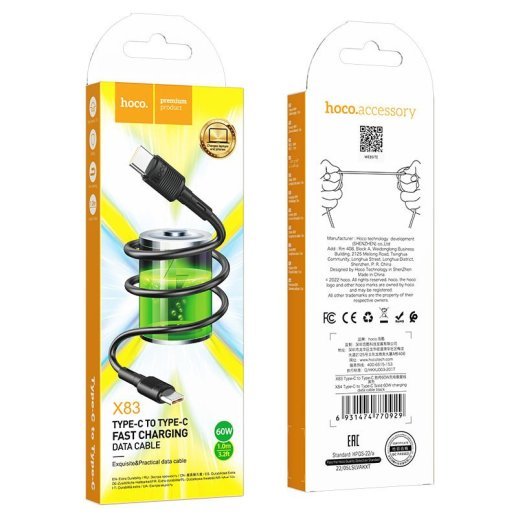 USB-C кабель HOCO X83 60W Type-C - Type-C 1 MЕТР ЧОРНИЙ