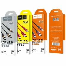 USB Кабель HOCO X26 3in1 USB - Lightning + MicroUSB + Type-C 1М, чорно-золотий