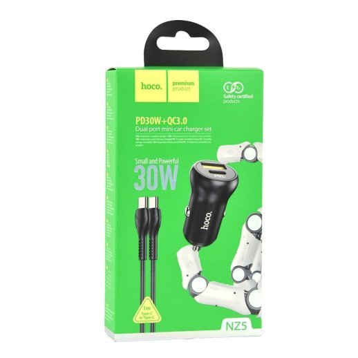 Автомобільний зарядний пристрій HOCO NZ5 TYPE-C PD 30W / USB QC3.0 + кабель Type-C-Type-C, чорний