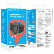 Мережевий зарядний пристрій Borofone BAS23A Type-C PD 30W 2*USB, чорний