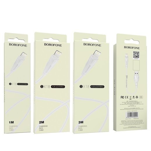 USB кабель BOROFONE BX18 charging data 2,4А USB - Lightning 2 метри, бiлий