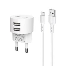 Мережевий зарядний пристрій BOROFONE BA23A Brilliant dual port + кабель USB - TYPE-C